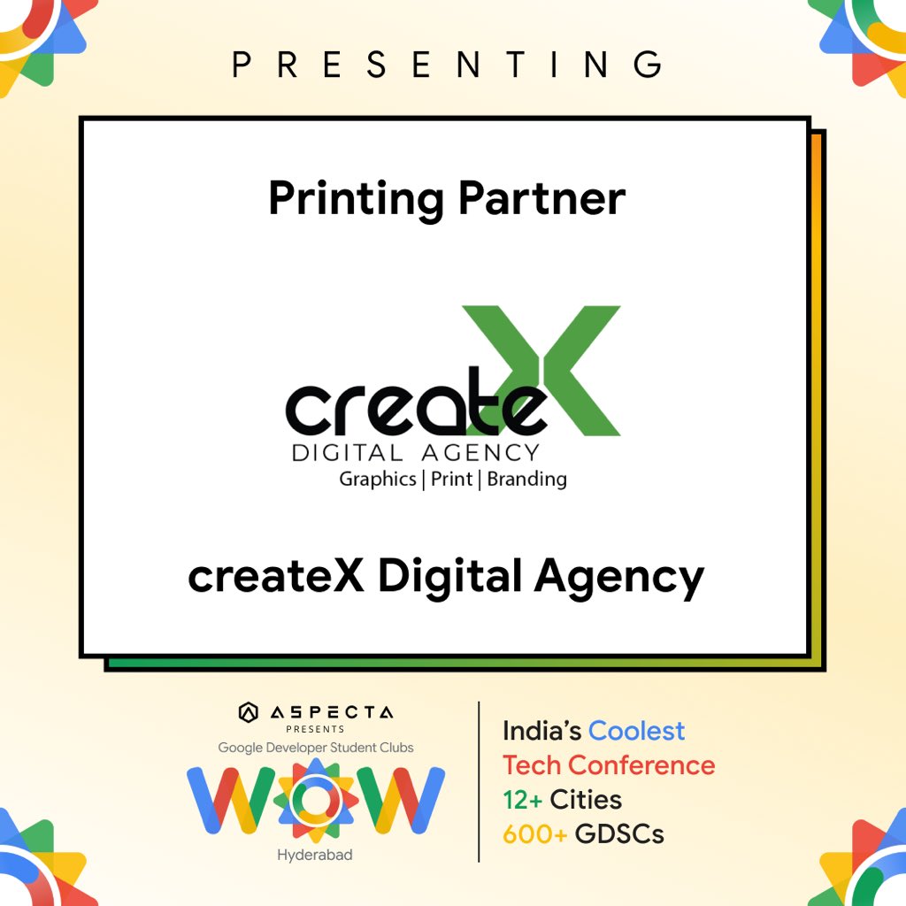 We are glad to partner up with createX Digital Agency as our Printing Partner. Get ready to get some cool swags!!!
#techevent #students