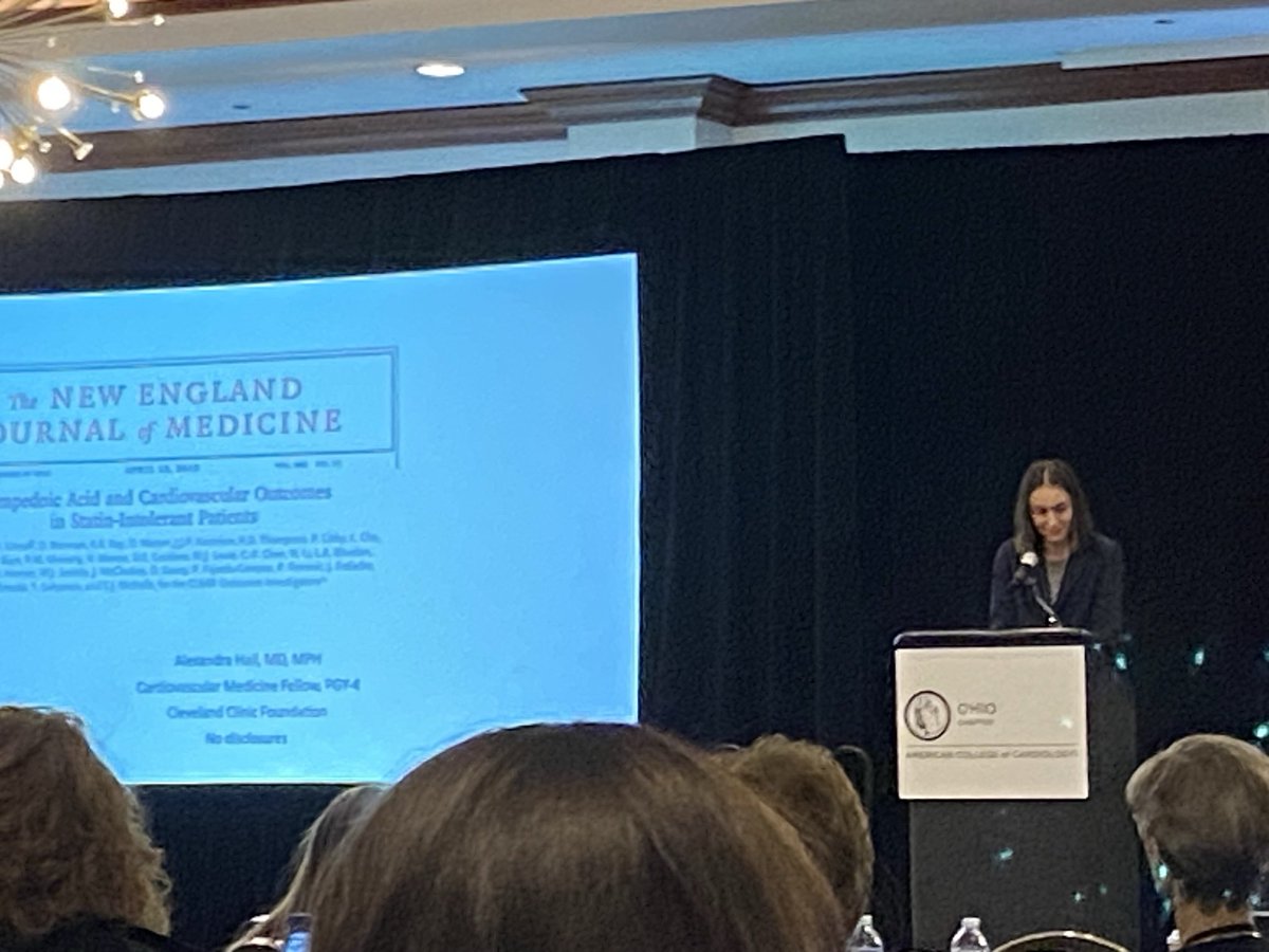 Alexandra Hall ⁦@OhioACC⁩ discussing the CLEAR study outcomes with the use of bempadoic acid ⁦@CCFcards⁩ ⁦@ClevelandClinic⁩ Mixed 1ry and 2ry prevention patients intolerant to statin bempadoic acid reduced MACE with few adverse events