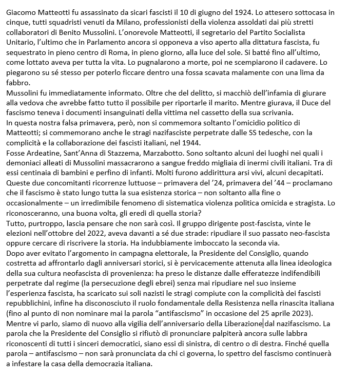 AlbertoLetizia2's tweet photo. Detto, fatto. Contribuisco nel mio piccolo alla diffusione del monologo di Antonio Scurati che la Rai ha deciso di non mandare in onda. E complimenti sempre alla brava #SerenaBortone che non si piega alla censura https://t.co/GLYvglWiXu