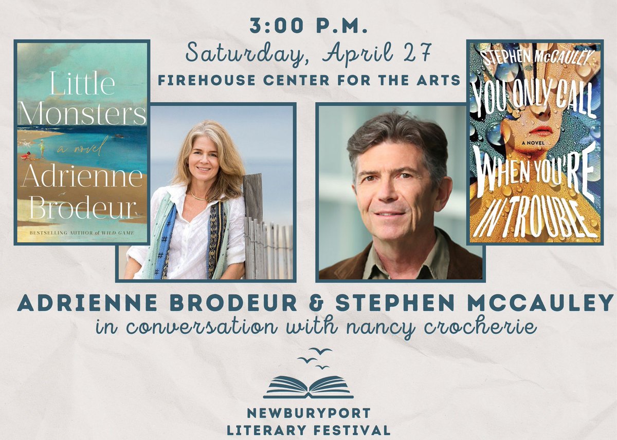 NBPTLitFest's tweet photo. Family triangles are at the heart of two recent novels by bestselling authors @adriennebrodeur and Stephen McCauley—Join the authors in conversation with fellow writer and NLF committee member, @ncrochiere, on Saturday, April 27 at 3:00 p.m at the @firehousecenter in #nbpt! https://t.co/pCjZ7lAhsN