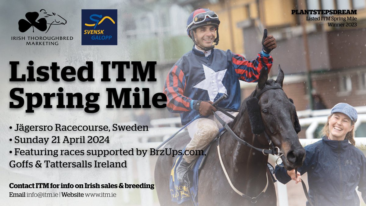 Sunday is Listed ITM Spring Mile day at Jägersro, Sweden! 🇮🇪🇸🇪 Card includes races supported by @BrzUps, @Goffs1866 & @Tattersalls_ie. Many Irish-sourced runners on show, inc. the great DUCA DI COMO (IRE) in the feature. 🔥 Info & racecard ➡️ bit.ly/49NTDGZ