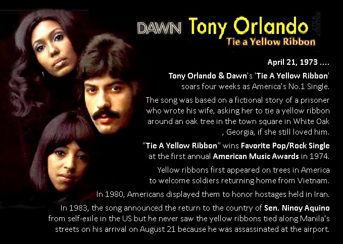 51 years ago today, 'Tie A Yellow Ribbon' fastens @TonyOrlando & The Dawn four weeks at the top of America's Singles chart, 1973 youtu.be/jtDQxJlcUxE youtu.be/LObdsCYdEUA