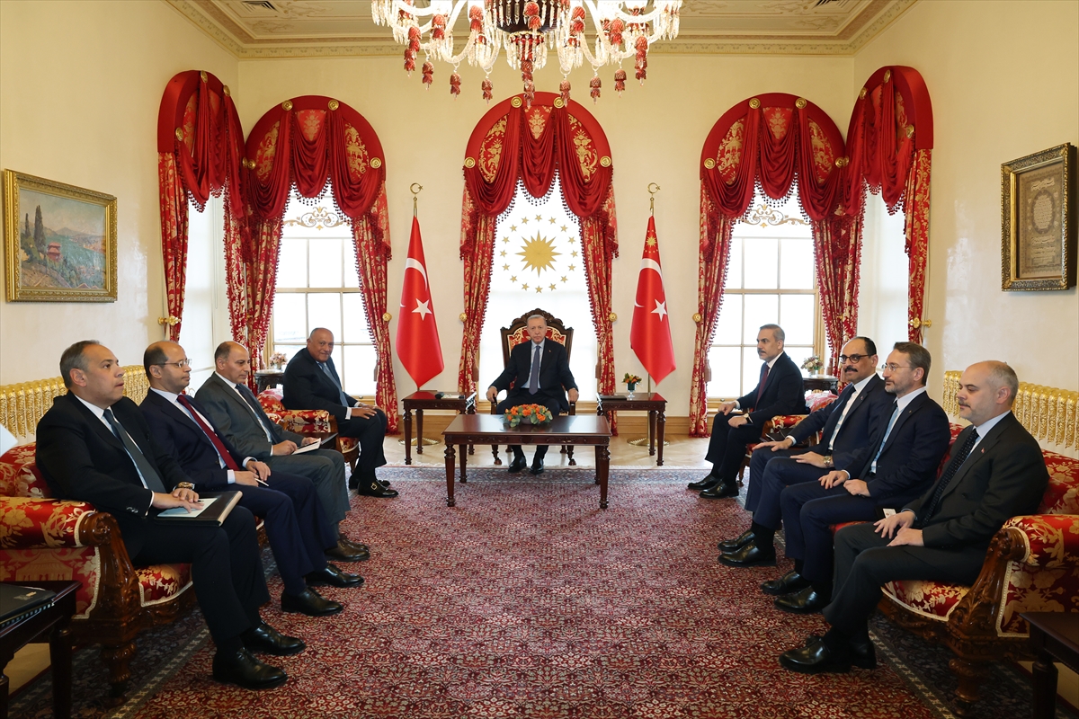 Cumhurbaşkanı Recep Tayyip Erdoğan, Mısır Dışişleri Bakanı Samih Şukri'yi Dolmabahçe Çalışma Ofisi'nde kabul etti.