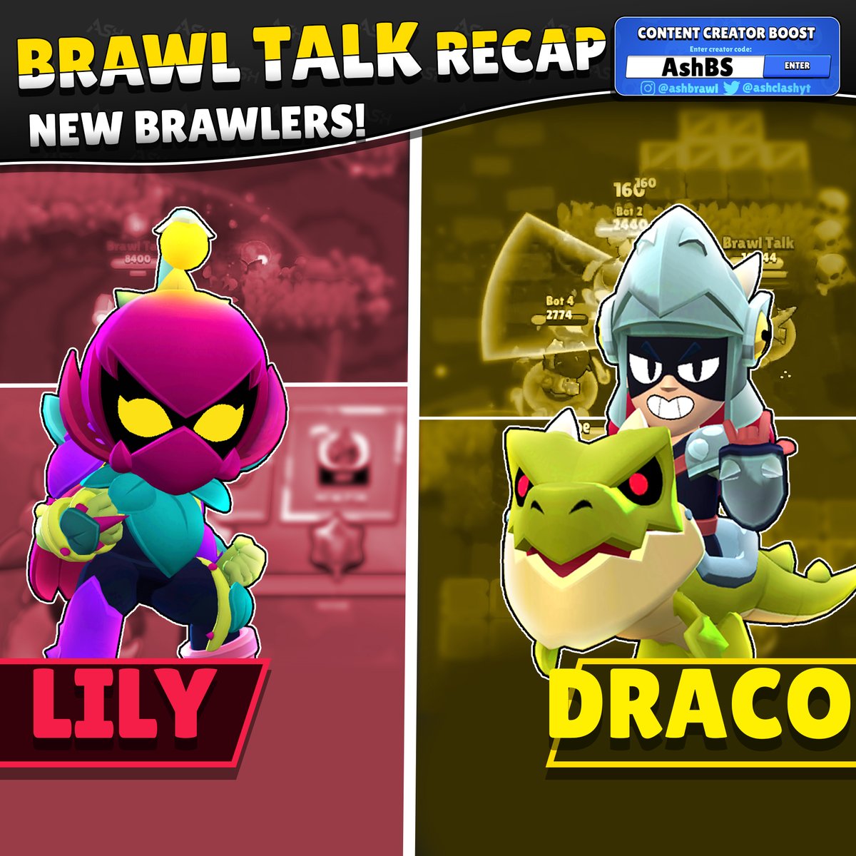 Brawl Talk Recap: New Brawlers! ⭐️

Lily - New Mythic Assassin who is part of Cordelius' crew! She has a fast one ammo, close-range attack and charges her Super when enemies are near her. Her Super allows her to fire a plant-based projectile that deals damage and teleports her