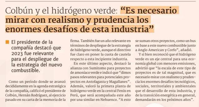 Hernán Rodríguez, presidente de @ColbunEnergia: Si bien reconoció que el H2v es un eje central para una economía global con menores emisiones, advirtió que 'la escala de este tipo de proyectos es de tal magnitud, que es necesario mirar con realismo y prudencia los enormes…