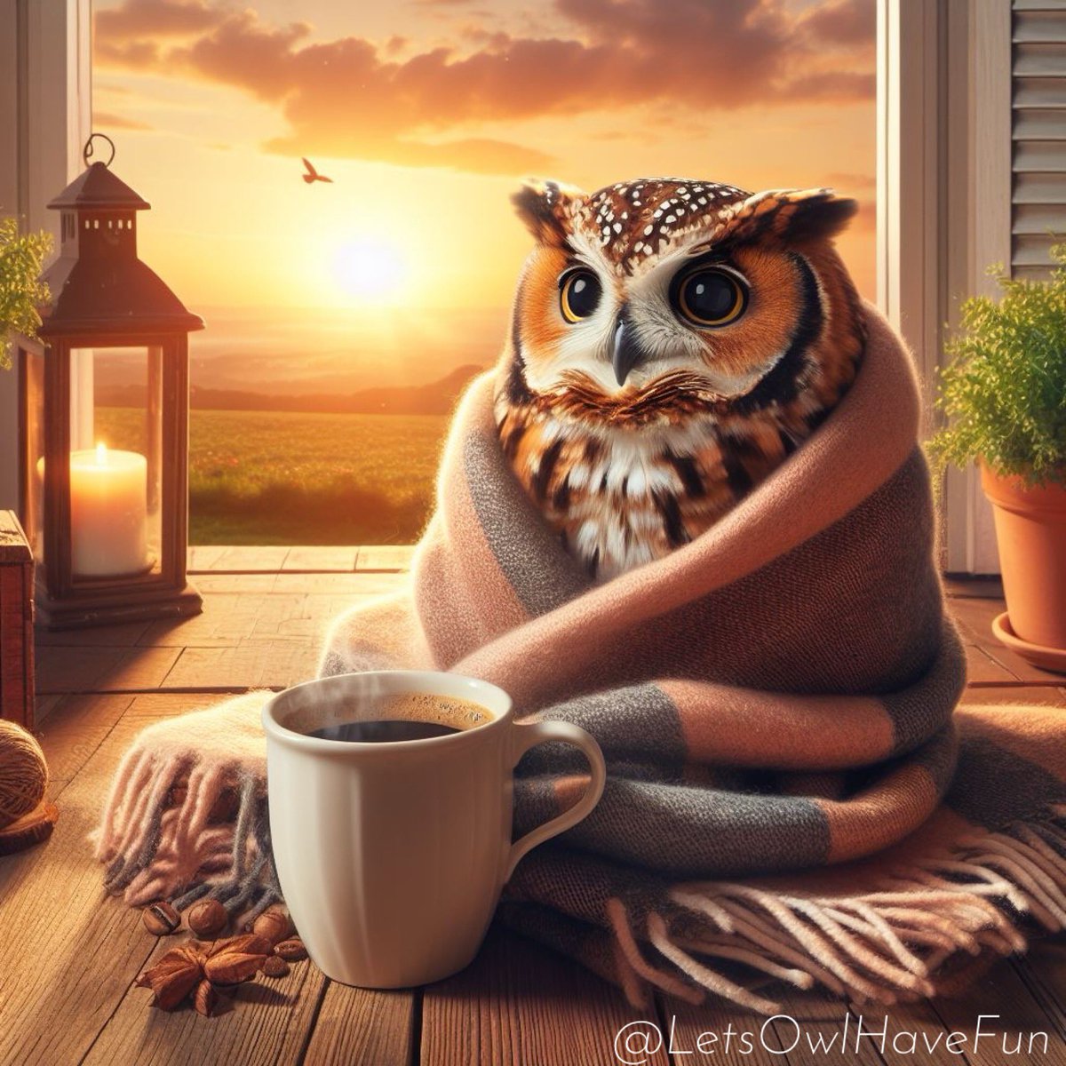 Morning coffee
…
#sunrise #coffee #LifeSoDaily #LetsOwlHaveFun #AIart #owl #owls #birds #birdsofprey #greathornedowl #allsmiles #funandgames #fun #lifesodaily #emotionalhealth