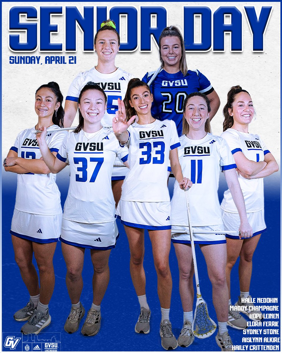 GVSUWLAX's tweet photo. It's Senior Day tomorrow! 

Come out and help celebrate all of our amazing seniors before Sunday's game against Northern Michigan!

#AnchorUp #beELITE https://t.co/ahQLJ9XzDH