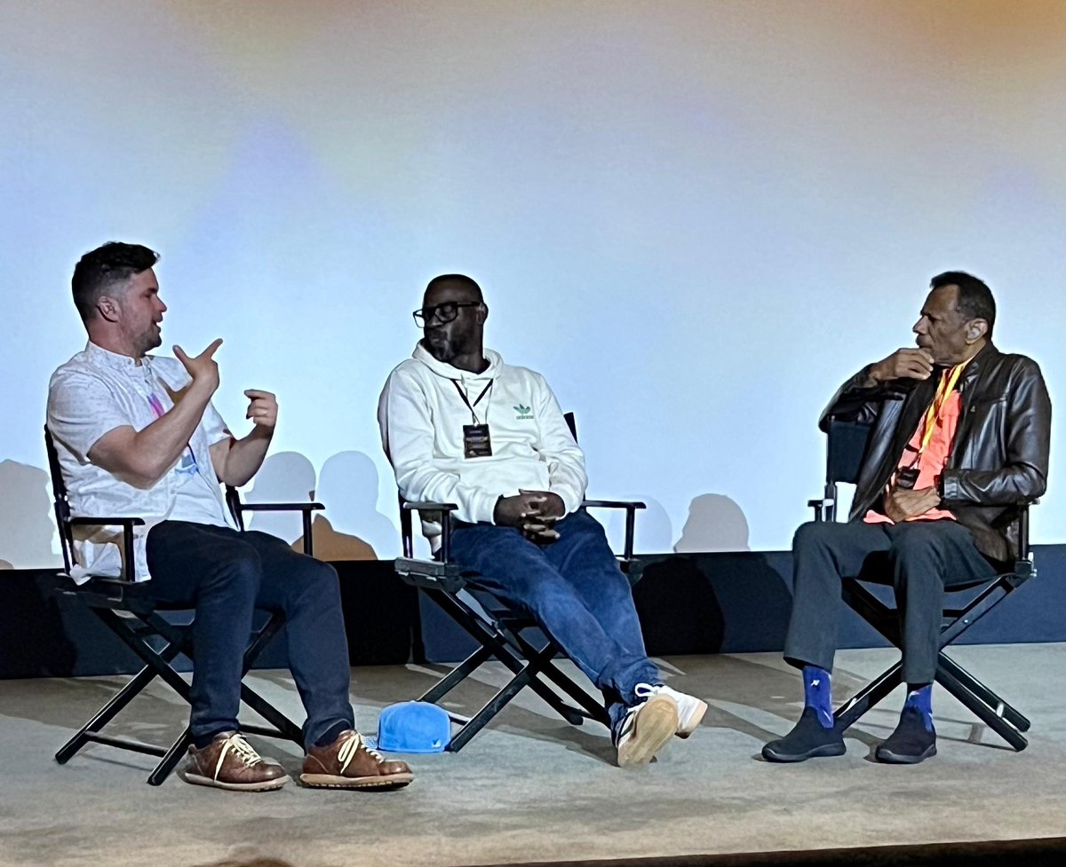 A great Q and A session between Charlie Swinbourne, Bim Ajadi and CJ Jones (L-R) after the viewings of Four Deaf Yorkshiremen and a Wedding, Four Deaf Yorkshiremen’s Contest and Here/Not Here, which are all up for awards tonight! #sliff #slff #signlight #deaftalentuk