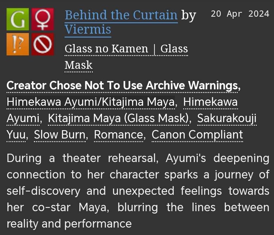 rilynneld's tweet image. Some Glass Mask yuri here. 
 @wisteriamemory_  love for AyuMaya is a bit contagious. 

archiveofourown.org/works/55339441…

#ガラスの仮面 #glassmask