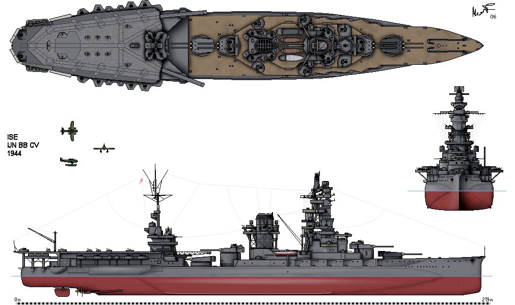 Japanese hybrid battleship /carrier Ise in 1944