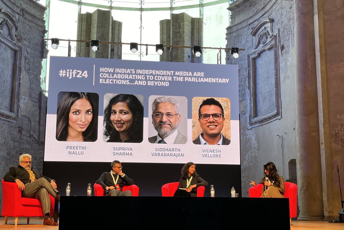 “We want to see each other grow as opposed to mainstream media where there’s cut throat competition” says ⁦@svaradarajan⁩. The value of independent media teaming up as a powerful critical voice with ⁦@sharmasupriya⁩ ⁦@vmvignesh⁩ ⁦#IJF24