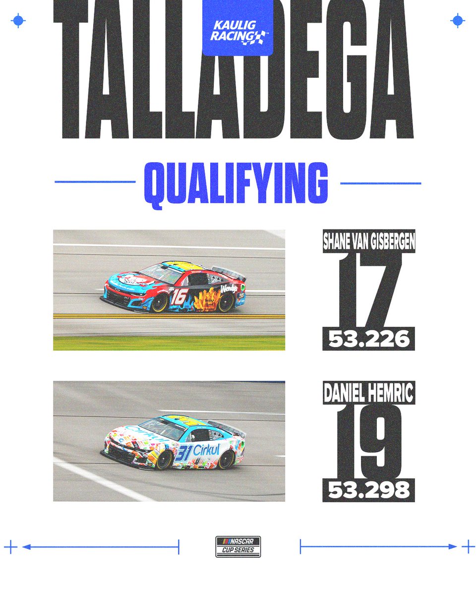 Second-best qualifying effort of the season so far... we've got a pair of hot rods for tomorrow afternoon. 🙌 @Wendys | #GEICO500