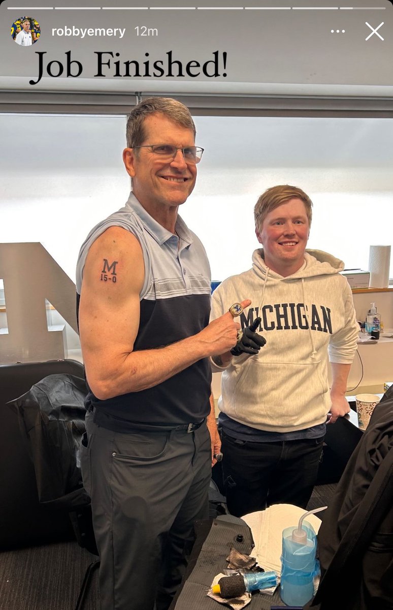 Jim Harbaugh’s 15-0 tattoo, as promised