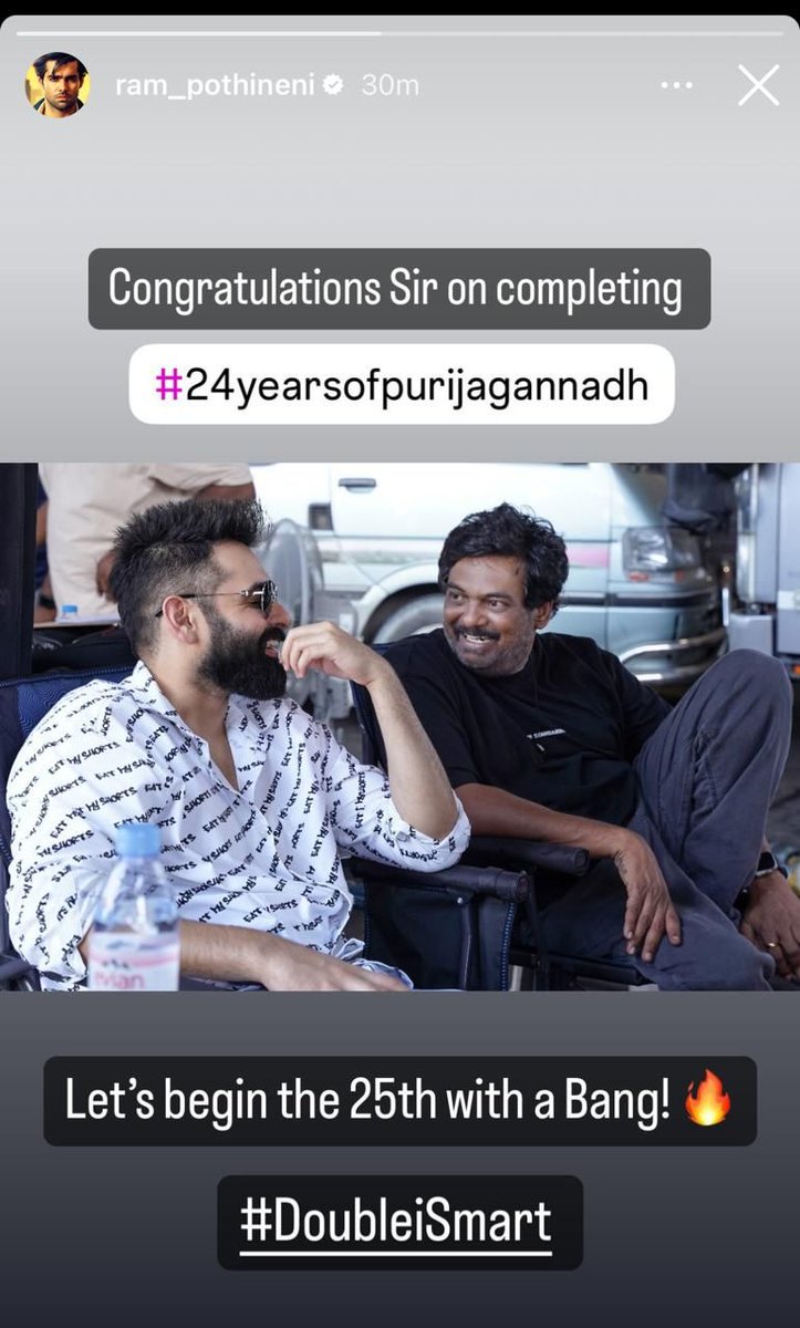 The Massiest duo, Dashing Director #PuriJaganandh and Ustaad @RamSayz from the sets of #DoubleISMART 🔥

This time,It’s going to be a MASS BANGER ❤️‍🔥

#24YearsofPuriJagannadh