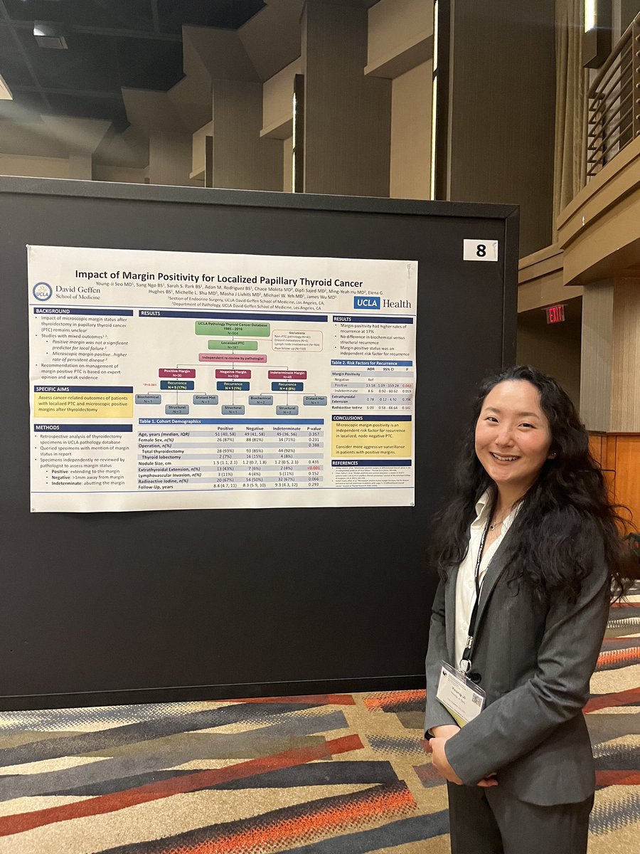 Residents Drs. Hattie Huston-Paterson and Young-Ji Seo presenting their work on “Rural #Thyroid Cancer Care” and “Impact of Margin Positivity” at #AAES2024 🦏. Congrats to both!