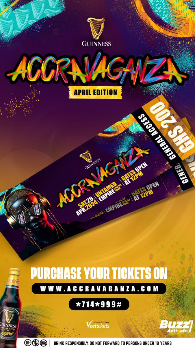 The party starts with a ticket! Get yours for the Guinness Accravaganza at accravaganza.com

#GuinnessAccravaganza