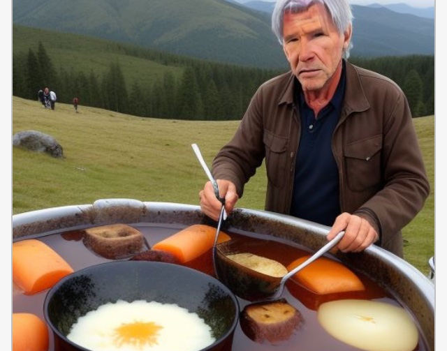 FORD FEEDS FRIENDS FRICASSEE
Truckee, CA — Harrison Ford works on stew at his mountain retreat accessible only by helicopter. Friends on hand and the occasional lucky hiker enjoy. 
#news