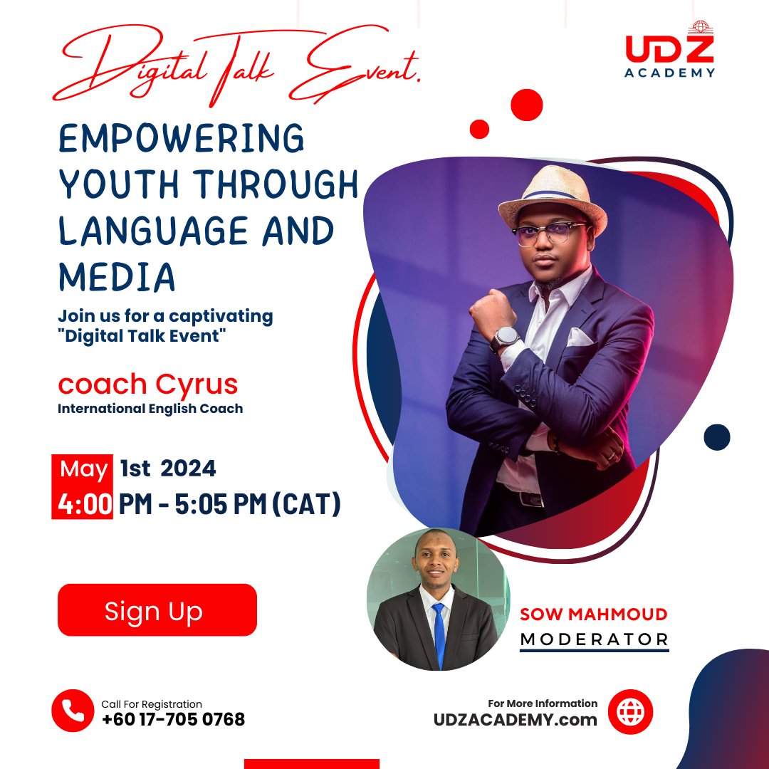 updazone's tweet photo. 🌟 Join Us for an Inspiring Event with Free Certification! 📷 📷 Date: May 1st , 2024📷 Time: 2:00 PM - 3:05 PM (MYT)📷#YouthEmpowerment #LanguageAndMedia #updazoneAcademy #UDZACADEMY.

LINK HERE : https://t.co/7x7uRI3uEF https://t.co/IWXwGbw6Xh
