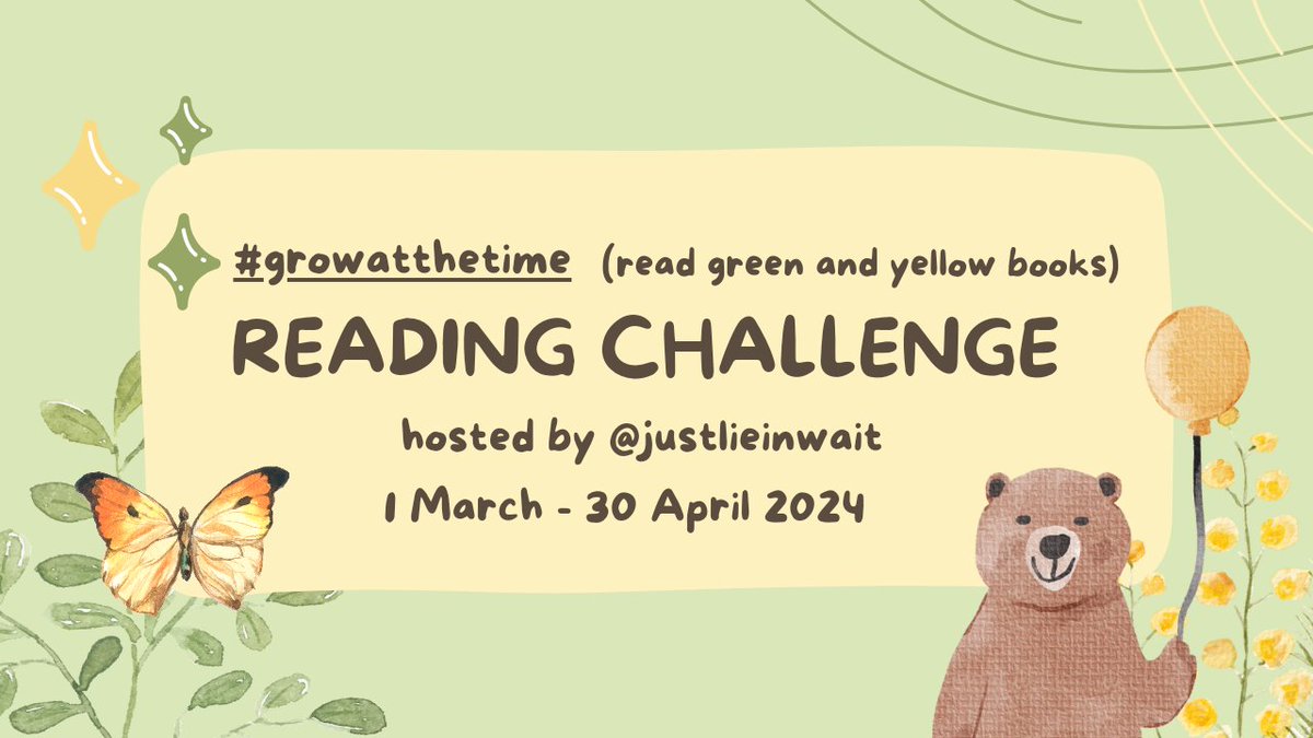 Tantangan Membaca periode Maret - April 2024 

#growatthetime  •  @justlieinwait • #readingchallenge
📚 ❤️