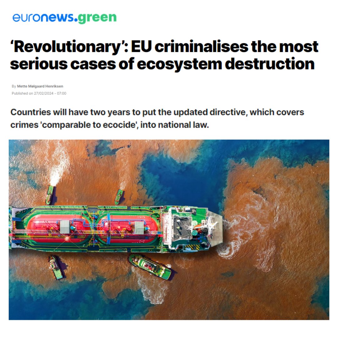 The movement for #EcocideLaw is gaining serious traction right now. We need your help to seize this opportunity + secure #ecocide as a crime at @IntlCrimCourt . Donate - whatever you give DOUBLED: donate.biggive.org/campaign/a0569… @euronewsgreen: euronews.com/green/2024/02/… #StopEcocide