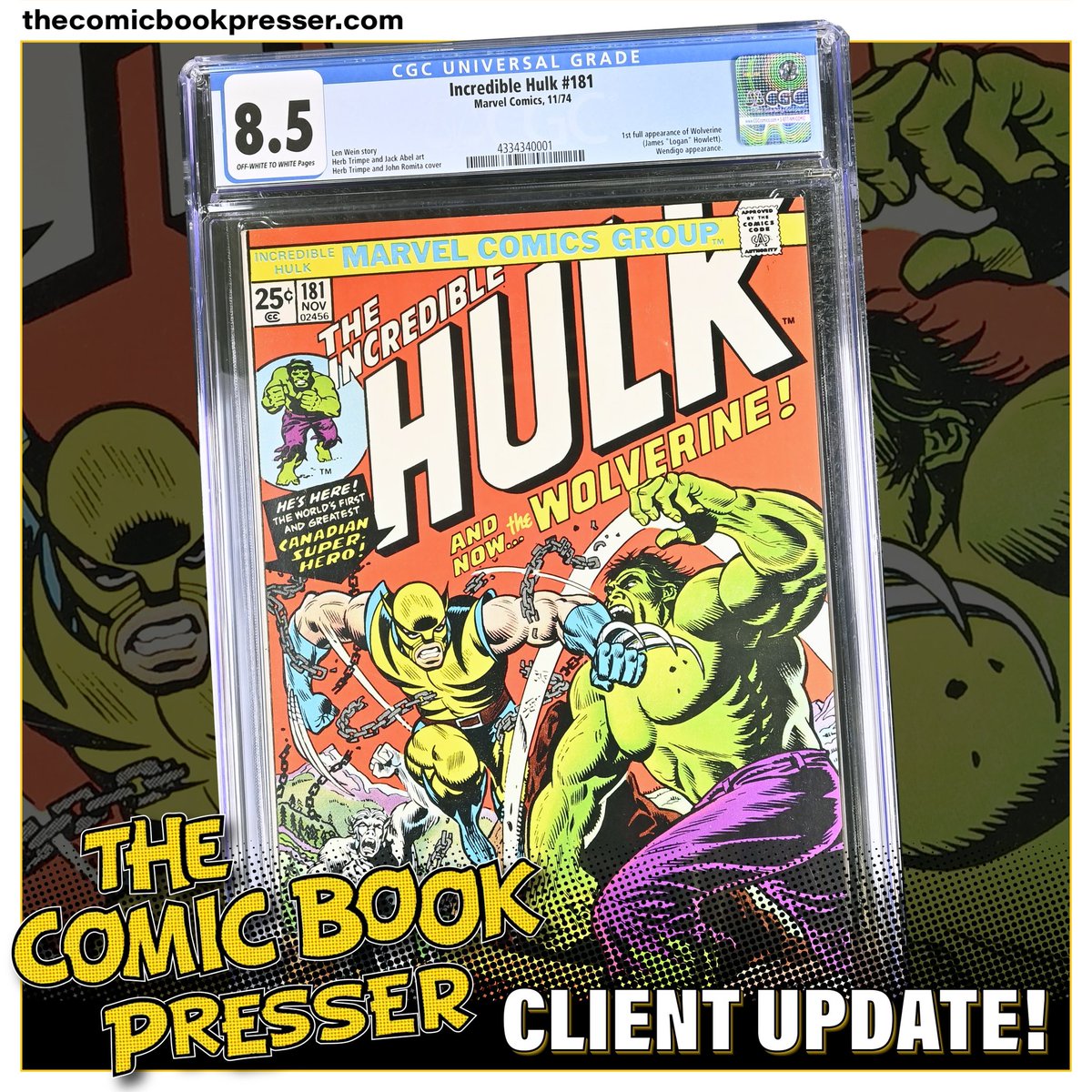 An awesome update from a client!

We are passionate about helping comic book collectors preserve and enhance their collections.

#thecomicbookpresser #comicpressing #comicbookpressing #comicpressingresults #comicbooks #hulk181 #wolverine #marvelcomics