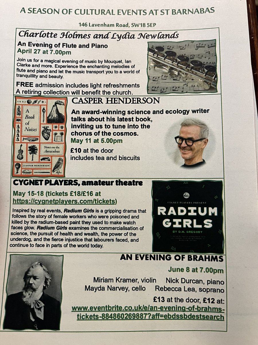 We have a series of events coming up at @stbarnabasUK Southfields. Including one led by @casparhenderson and another featuring our resident theatre group @cygnetplayers