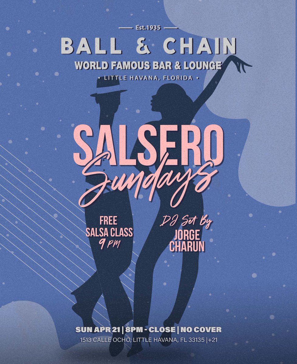 TODAY: #LiveMusic noon to 9 p.m., then #LaPachanga with @DJDanisLaClave + @titopuentejr, 8

TOMORROW: #MatineCubana 4 to 8, then #SalseroSunday with @DJJorgeCharun + a FREE #SalsaClass, 8

#supportlocal ballandchainmiami.com
🍍💚