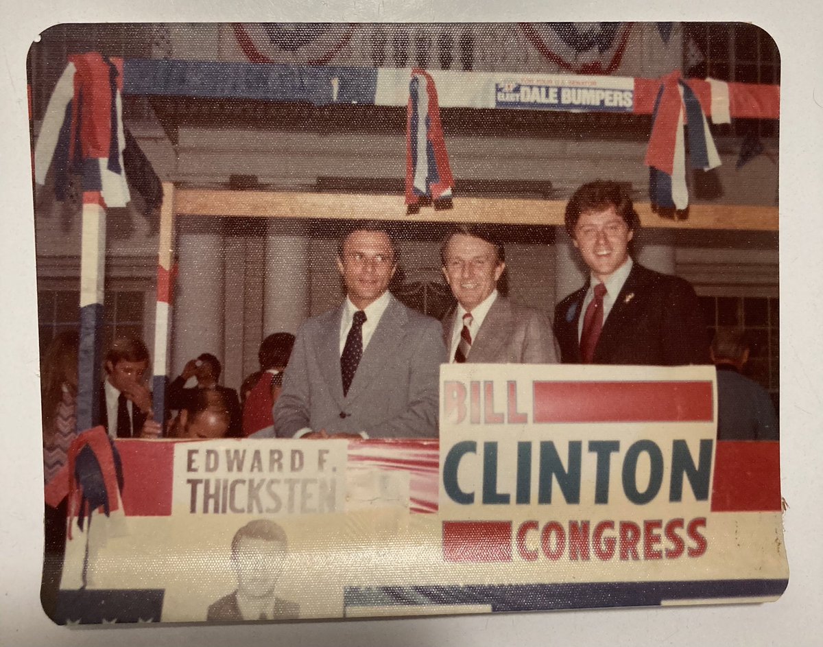 (L-R) David Pryor, Dale Bumpers, and Bill Clinton at Crawford County Courthouse, Van Buren. Fall 1974. Photo by Judith Valley (aka my mom).