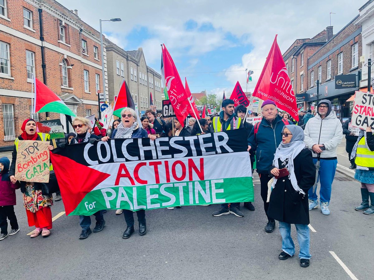 March for Palestine in Colchester today ⁦@PSCupdates⁩ Thank you Kate Hudson from CND, Naomi Wimborne Idrissi from JVL and Tarina Hine from Stop the War from speaking. ⁦@CNDuk⁩ ⁦@JVoiceLabour⁩ ⁦@STWuk⁩ Thank you for your support.