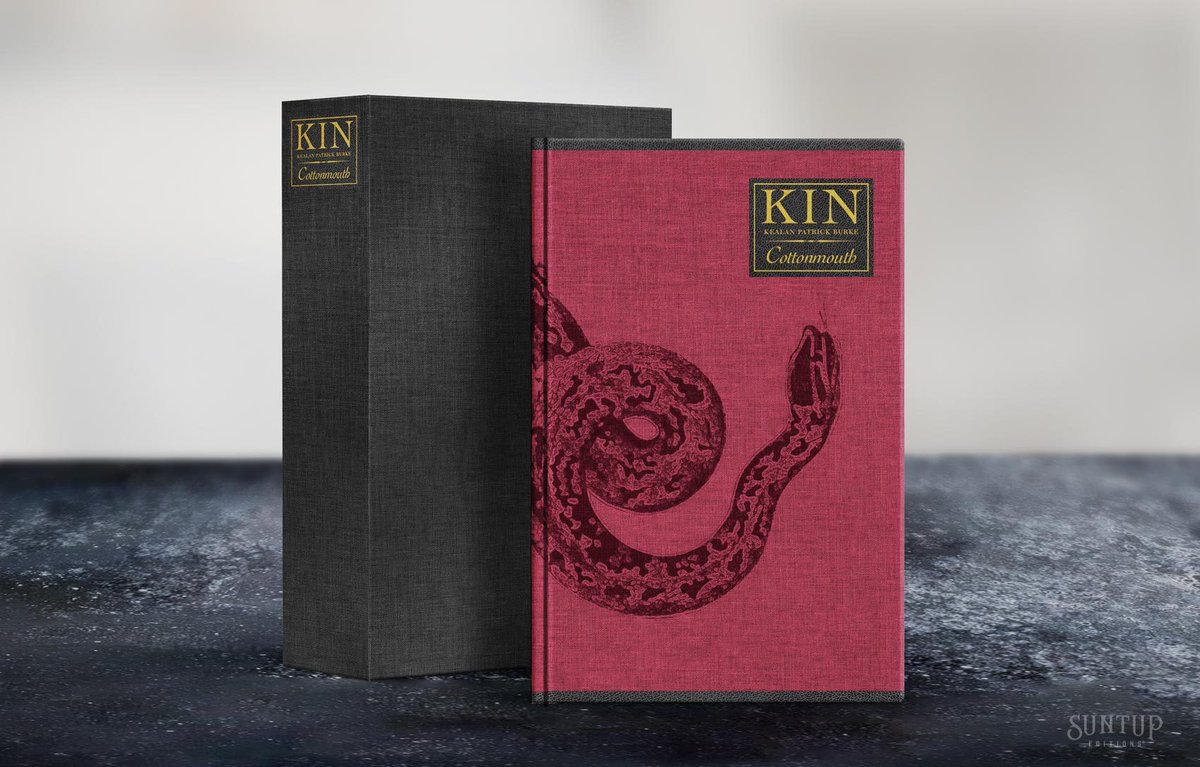 The Numbered edition of KIN featuring the brand new prequel novella COTTONMOUTH by Kealan Patrick Burke is now available for pre-order here: shop.suntup.press/products/kin-b… Classic edition is also available for pre-order here: shop.suntup.press/products/kin-b… All copies signed by @KealanBurke.