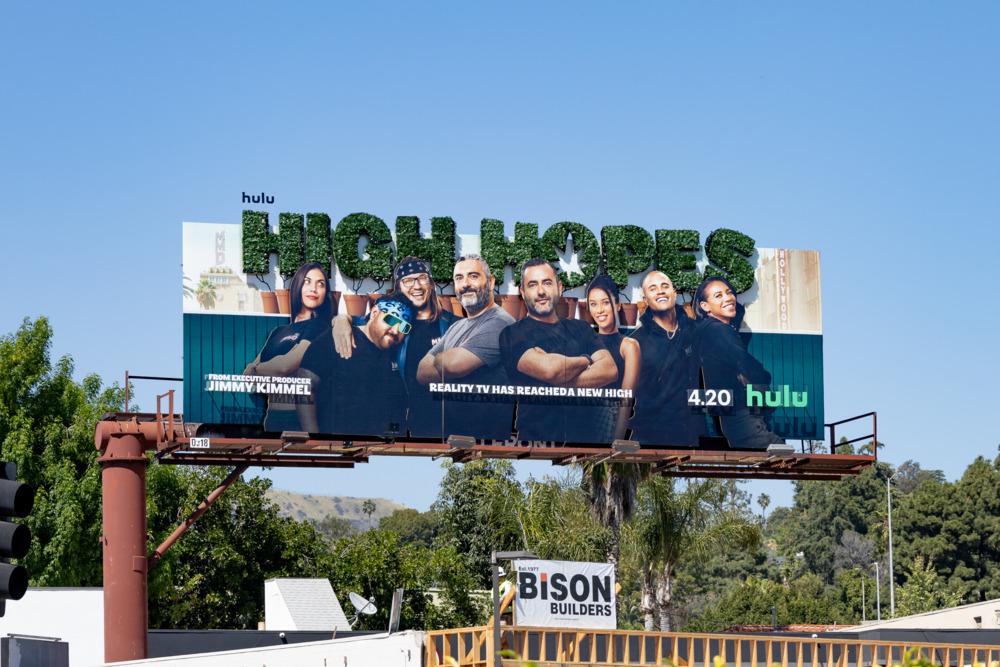 Happy 4/20, @jimmykimmel and @MmdHollywood! Have you seen the #HighHopes x @hulu OUTFRONT billboard in Los Angeles? 🍃 #420 #OOH #MMD #HeartOfHollywood