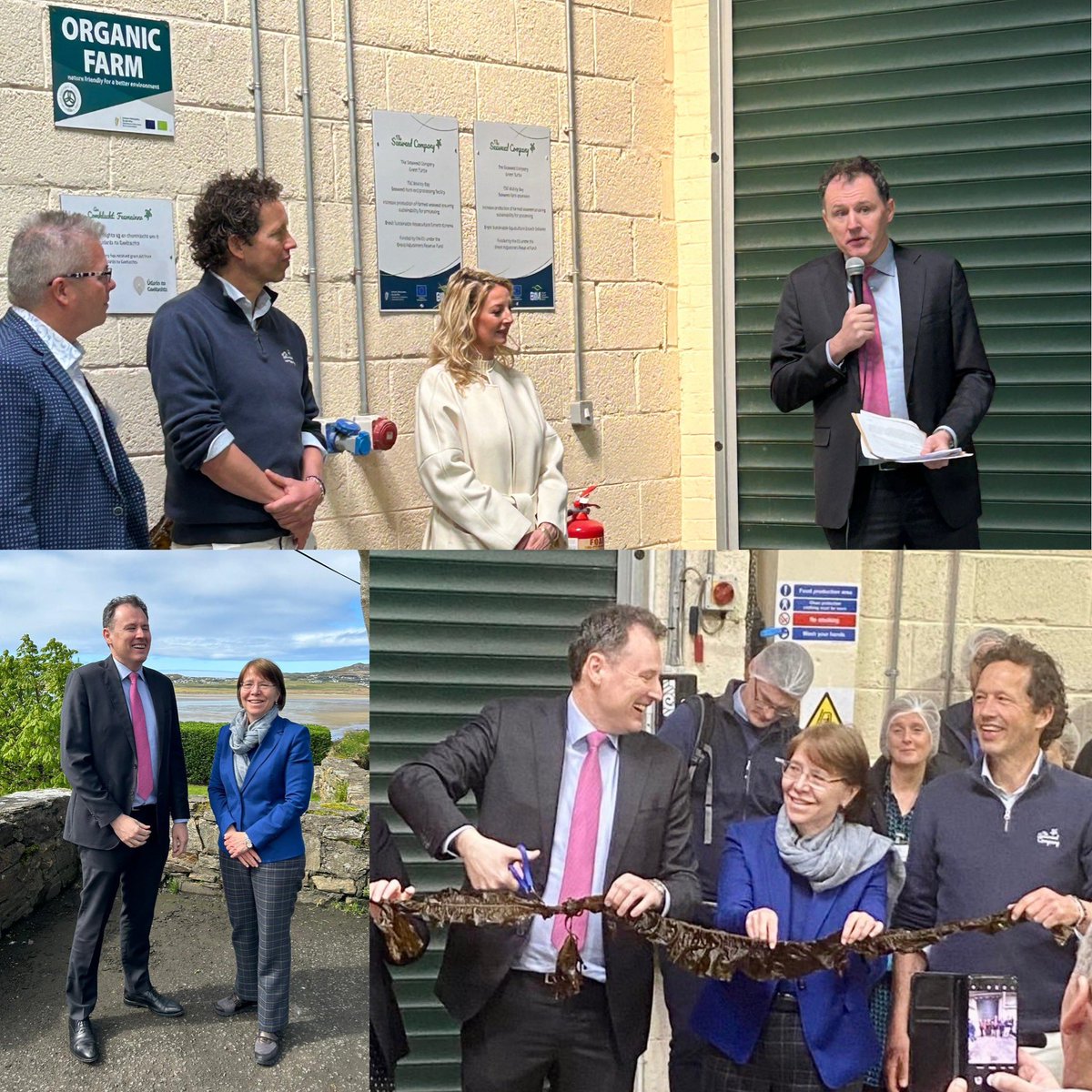 Thank you Minister of Agriculture, Food & the Marine 🇮🇪@McConalogue for meeting in Donegal & opening the processing facility of @TheSeaweedCo in Downings by cutting a #seaweed ribbon together with Joost Wouters, Stefan Kraan & Lorraine Gallagher. Congrats to the whole team 🇮🇪🤝🇳🇱