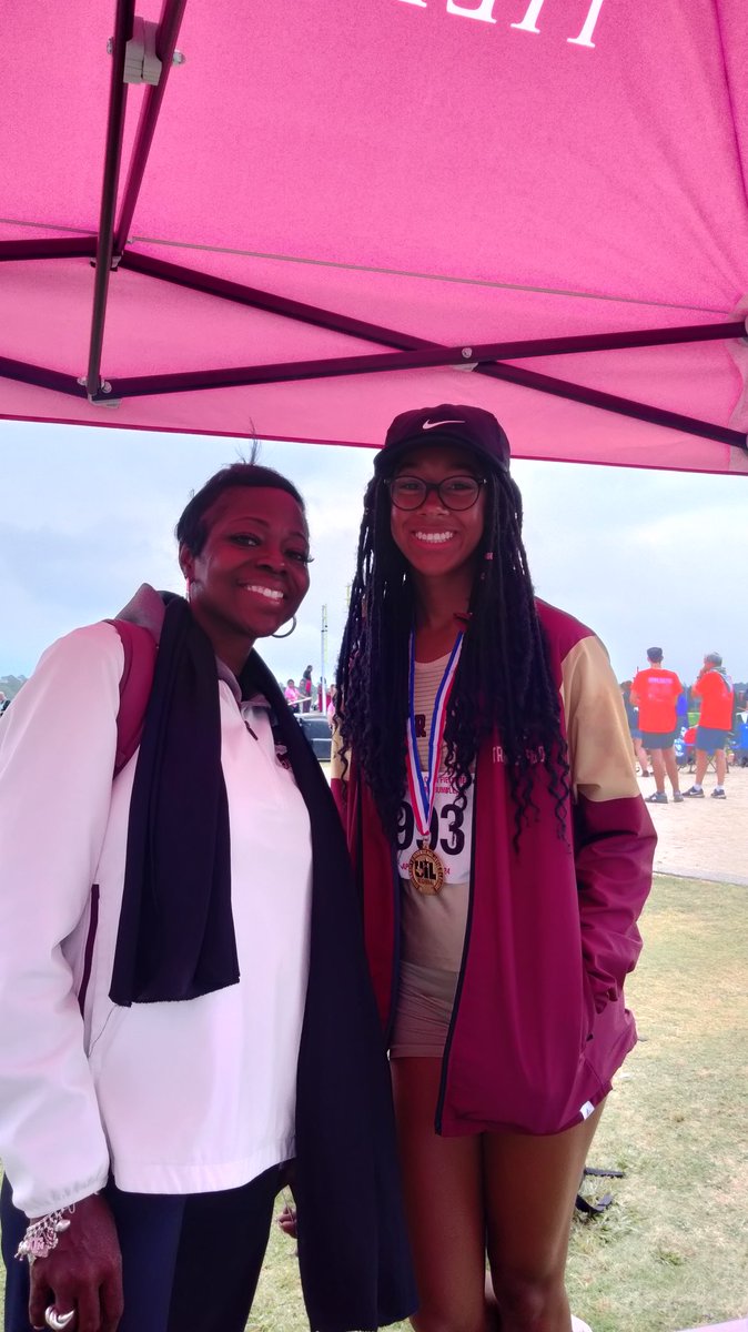 @scgirls_tf Coach Karen Smith and one of her stellar athletes ,the Region 3 Girls 6A high jump champ ,Brianna Rivers