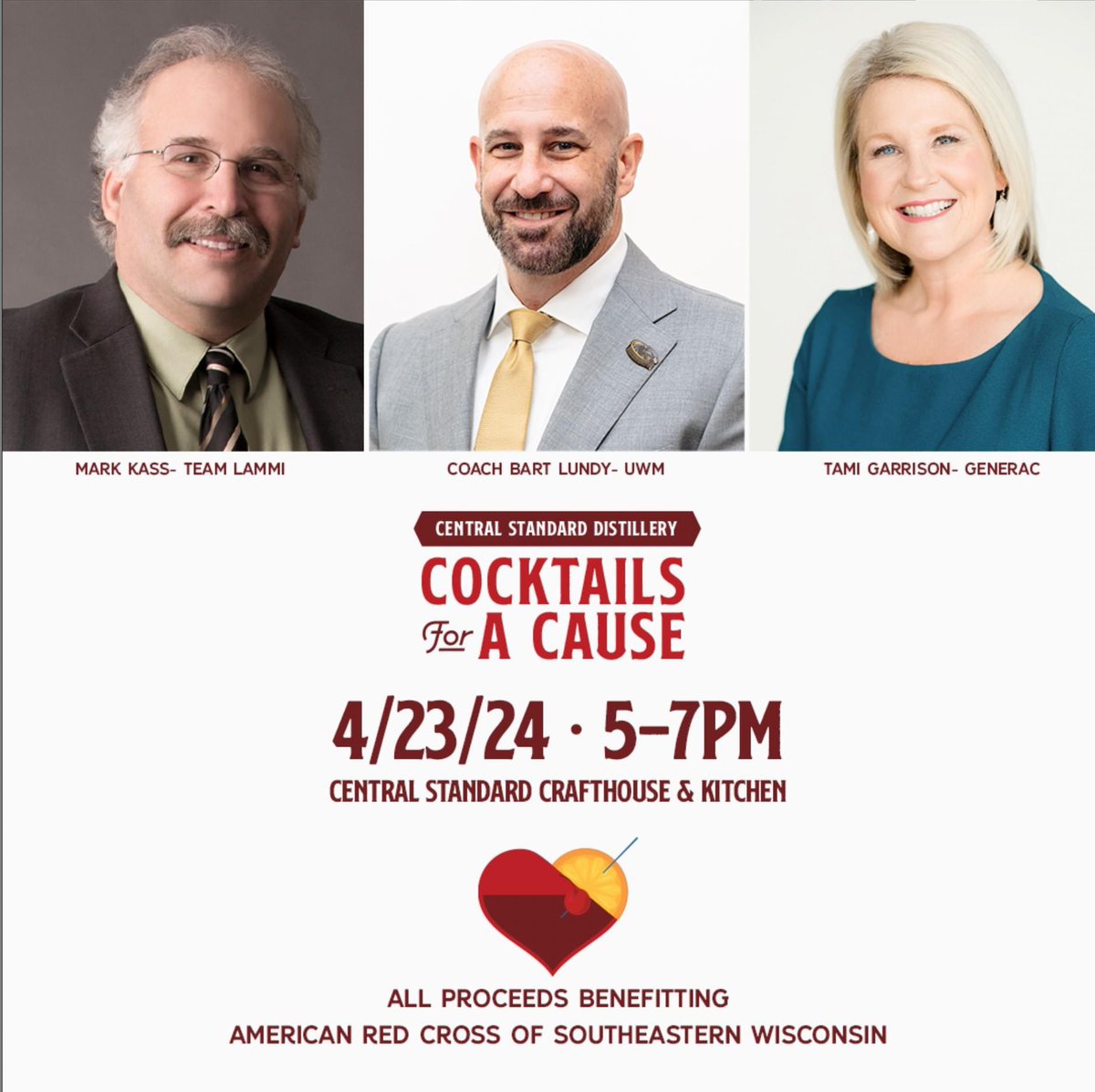 Tami Garrison (@scullygarrison) on Twitter photo Join us 4/23 as <a href="/MarkKassWIAHOF/">Mark Kass</a> and <a href="/CoachBartLundy/">Bart Lundy</a> battle it out behind the bar at <a href="/StandardDistill/">Central Standard</a> to benefit <a href="/RedCrossWIS/">American Red Cross of Wisconsin</a>. I won’t be bartending (you’re welcome) but will be there to show gratitude and share hugs for donations. 🥃 Join us 4/23 as <a href="/MarkKassWIAHOF/">Mark Kass</a> and <a href="/CoachBartLundy/">Bart Lundy</a> battle it out behind the bar at <a href="/StandardDistill/">Central Standard</a> to benefit <a href="/RedCrossWIS/">American Red Cross of Wisconsin</a>. I won’t be bartending (you’re welcome) but will be there to show gratitude and share hugs for donations. 🥃