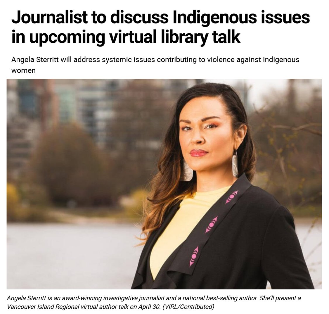 “Having Angela with us just days ahead of #RedDressDay on May 5 is a powerful tribute to the many #Indigenous #women and #girls who have been victims of a system that has failed them.” #MMIWG #MMIW # MMIWG2S @VI_Library @AngelaSterritt sookenewsmirror.com/community/jour…