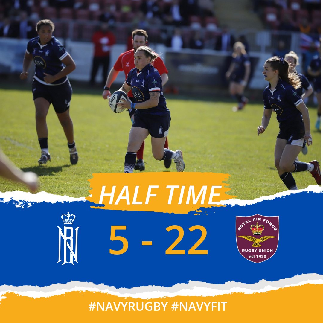 #NavyRugby Snr Women are dominating the scrum, winning lineouts and creating phases. Addis scored from a rolling maul. @rafrugbyunion have been clinical and taken their chances scoring their third just before HT. #GoNavy #NavyFit #Plymouth 📷 @CSandersphot