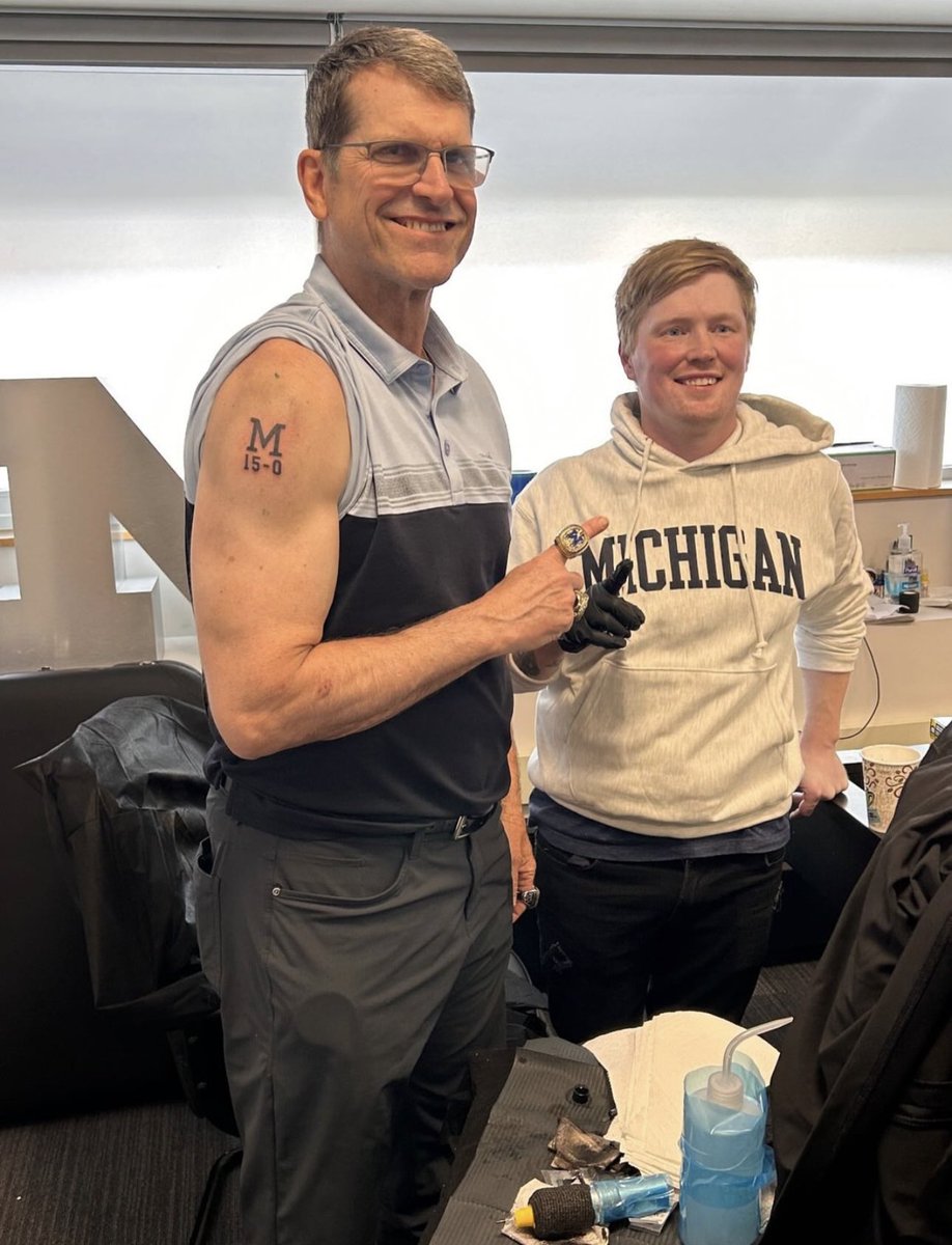 Jim Harbaugh promised he would get a tattoo if Michigan won the national championship. 

He got it done Saturday in Ann Arbor, as the Wolverines received their rings.