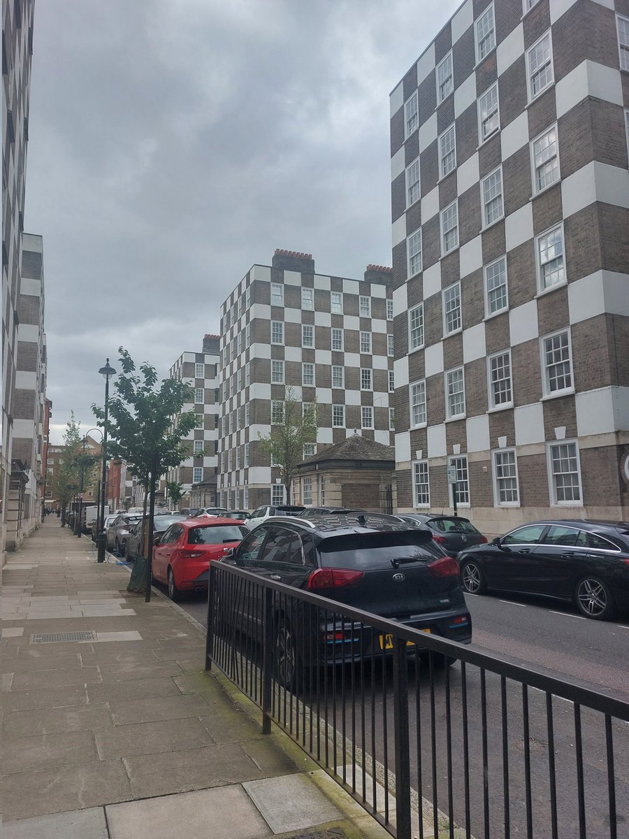 These flats in Pimlico have striking and unusual chess board design facades. By Edwin Lutyes, 1928.