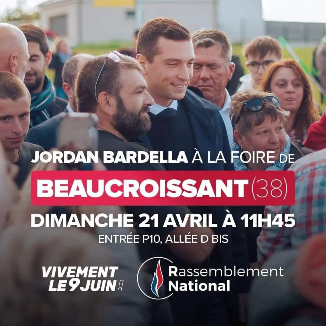 A demain à Beaucroissant avec @J_Bardella ! 🇫🇷 
#VivementLeJuin