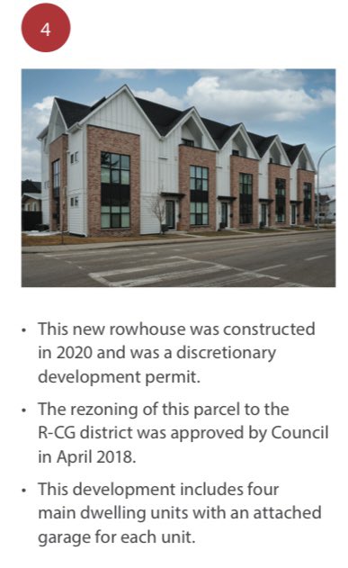 TinyBeaches's tweet photo. Here is row house set 4. This one is different with attached garages underneath. I guess that allows 5 units to be built. Make the home taller but it still seems fine.  Great to have a bus stop so close plus there is a bike lane.👍
#Calgary #yyccc #upzone https://t.co/tjGjuO7fTb