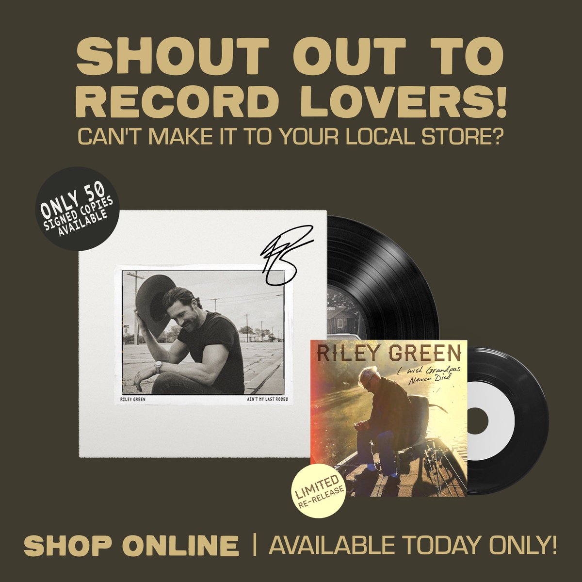 Limited time only #RecordStoreDay special  - only 50 signed copies available! Grab one here: rileygreen.merchmadeeasy.com