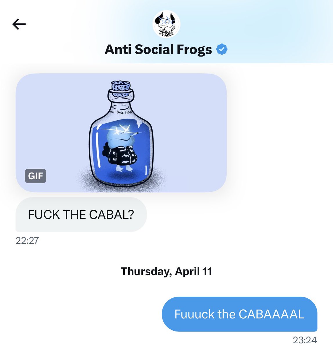 FUCK THE CABAL🖕🏽 We're in! @AntiSocialFrogs