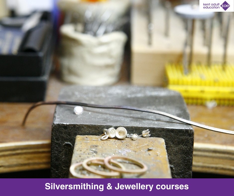 Craft your own unique pieces of jewellery on our Silversmithing courses and enjoy the experience of creating memorable items such as wedding rings or earrings from a strip of silver. Find out more here: ow.ly/GYsl50Rbo2m #Kent #AdultEd #Adulteducation #Silversmithing