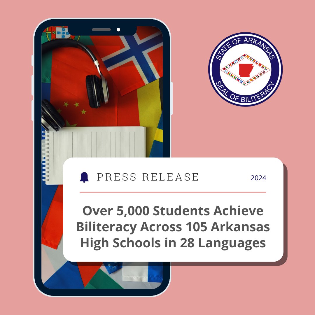 ArkansasEd's tweet photo. Congrats to the 774 students who recently earned the Arkansas Seal of Biliteracy for demonstrating proficiency in English and one or more other languages by high school graduation! Learn more and see the list of students at https://t.co/TxCGUA620S #ARbiliteracy #2bilit2quit https://t.co/aQ07RvpMAI