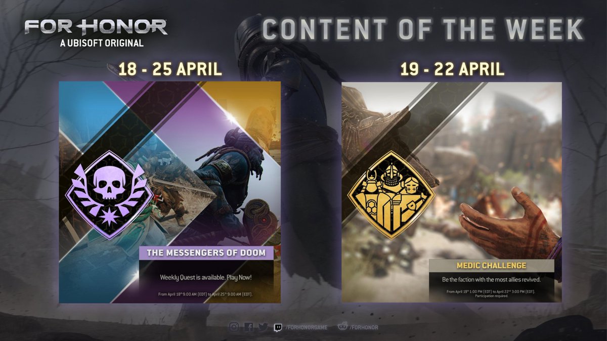 Content of the Week time! Support your local faction during the Medic Challenge this weekend, and the Weekly Quest is available now for all players ⚔️
