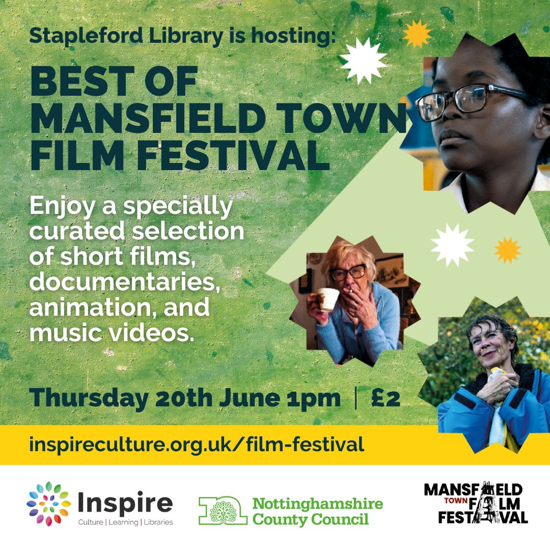 🎥Best of Mansfield Town Film Festival🎥 We are showing a selection of the best short films, animation, documentaries and music videos to come out of last year's @MnsfildFilmFest at three of our libraries! 🌟 Book your tickets: bit.ly/3TSvau0 🎫£2