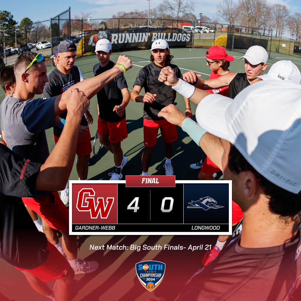 'DAWGS WIN‼️

Gardner-Webb advances to the Big South Tournament Final on Sunday, April 21. 🎾

#BornToRun🐾 #SkoDawgs🦴