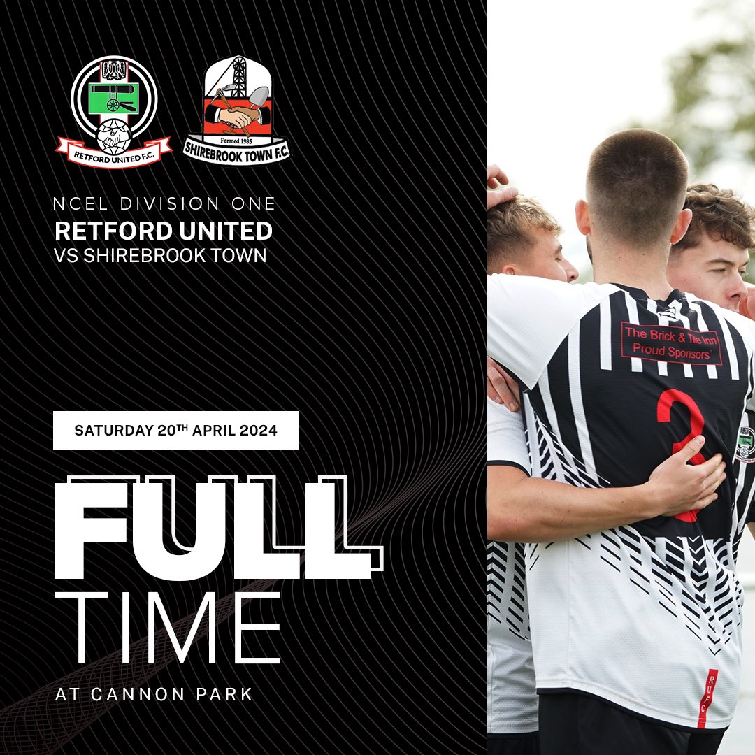 FT: Retford United 0-1 Shirebrook Town. After a very cagey game with very few chances it ends in the favour of Shirebrook.

#UTB 🖤