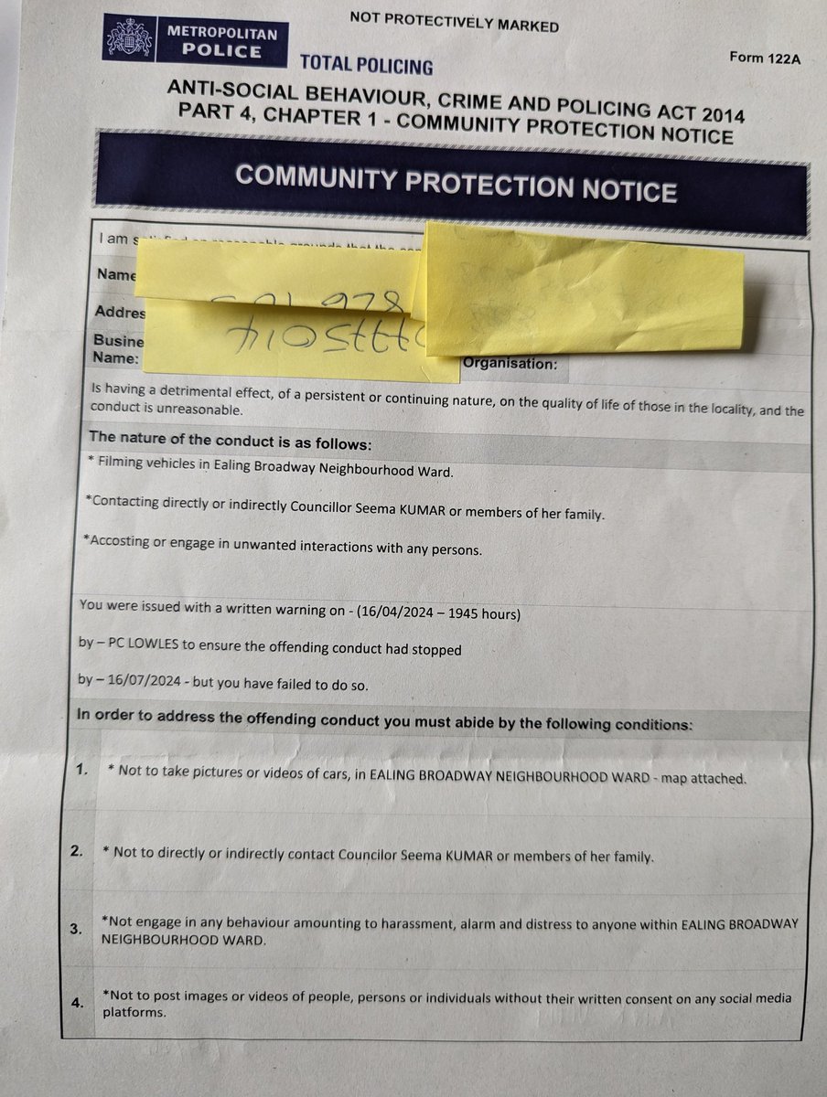 They really want to gag me it seems. Even though I didn't break the rules i.e must stop before the 16th of July. Now they serve me with a CPN @roadcc @metpoliceuk