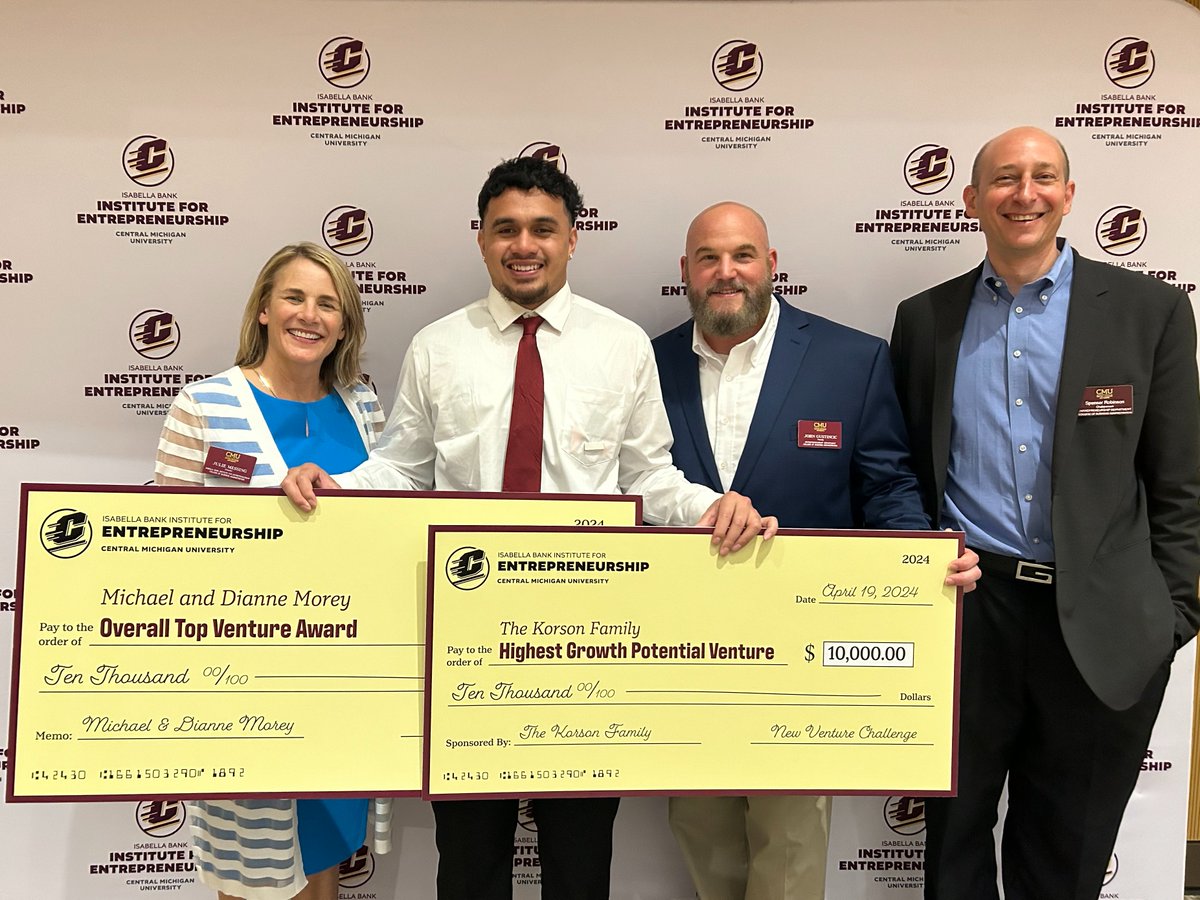 CMU Athletics (@cmuathletics) on Twitter photo 🏆💰 Congratulations to two <a href="/CMUAthletics/">CMU Athletics</a> student-athletes: @cmu_football player Lawai'a Brown and @cmubaseball player AJ Kostic, who both earned awards and prize money at the <a href="/CMUniversity/">Central Michigan U.</a> New Ventures Challenge last night!
Brown (pictured) earned $20k and first place for his 🏆💰 Congratulations to two <a href="/CMUAthletics/">CMU Athletics</a> student-athletes: @cmu_football player Lawai'a Brown and @cmubaseball player AJ Kostic, who both earned awards and prize money at the <a href="/CMUniversity/">Central Michigan U.</a> New Ventures Challenge last night!
Brown (pictured) earned $20k and first place for his